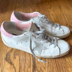 Golden Goose White and Pink Star Sneakers
